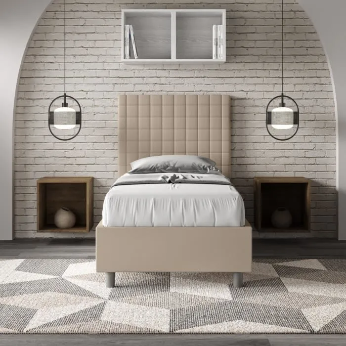 Lit capitonné sans sommier 80x190 Sunny simili cuir gris tourterelle