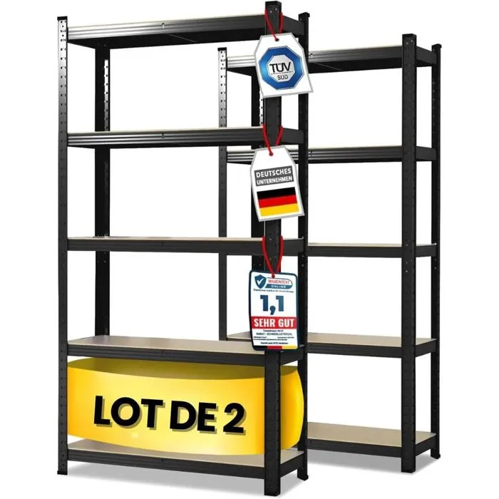 2 X Rayonnages pour charges lourdes, 180 x 90 x 40 cm, Noir, Capacité de charge max: 875 kg