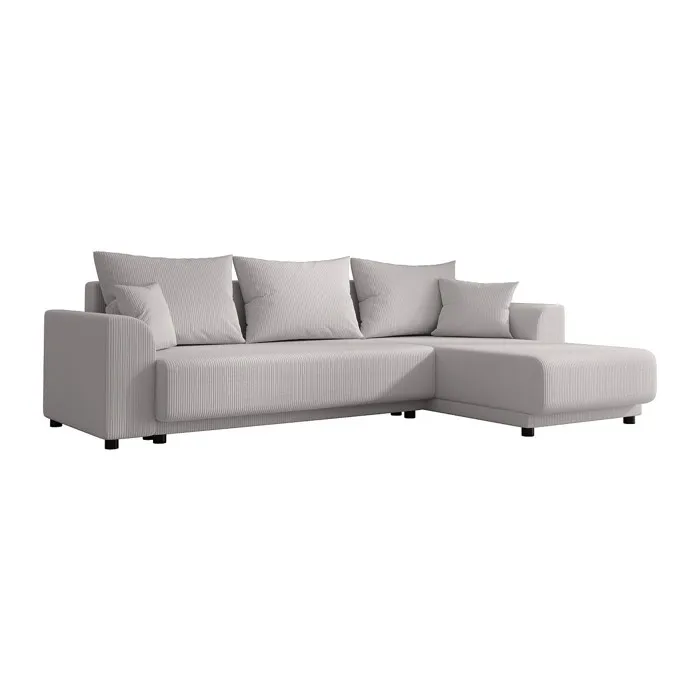 Canapé d'angle convertible et réversible en velours côtelé gris clair NESSARO