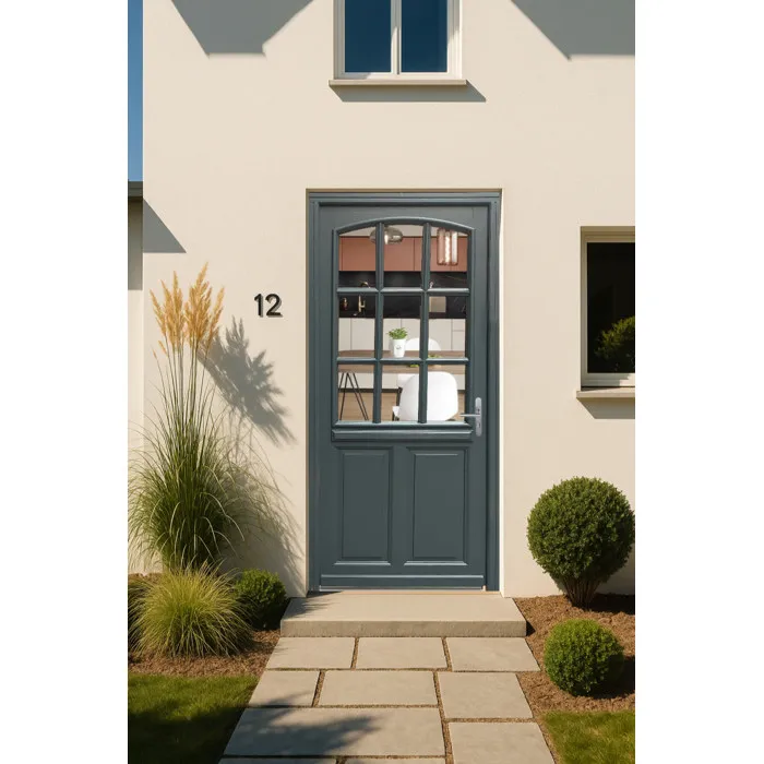 Porte D'entrée Bois Vitrée Alexa Gris Anthr., H215 X L90 Cm Côte Tableau P.gauche Gd Menuiseries