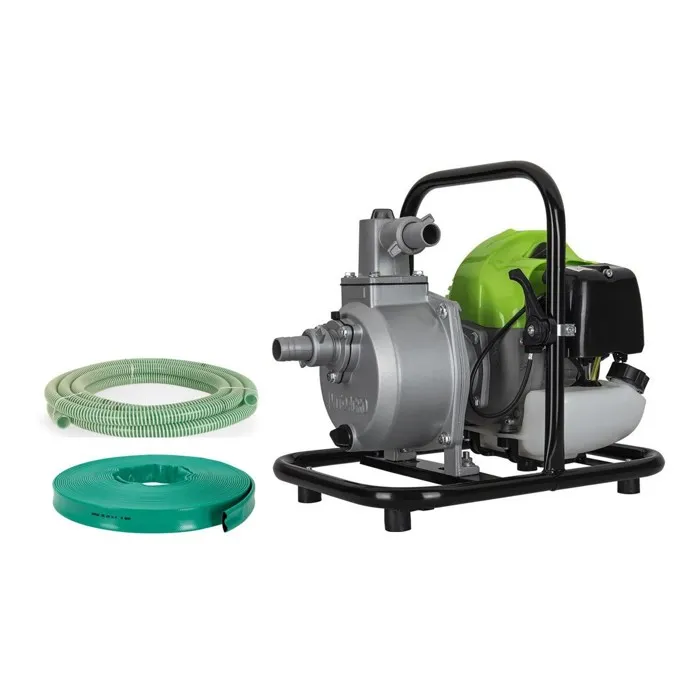 Motopompe thermique 1.5CV 43 cm3 8000 L/h Kit complet 10m Tuyaux évacuation et Aspiration VITO