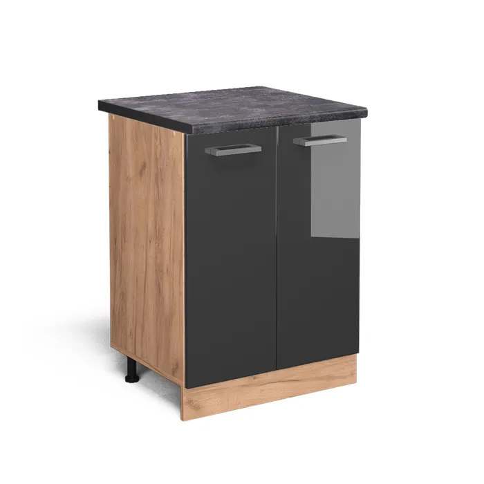 Vicco Meuble bas de cuisine Anthracite Haute brillance/Chêne doré 60cm plan de travail Anthracite