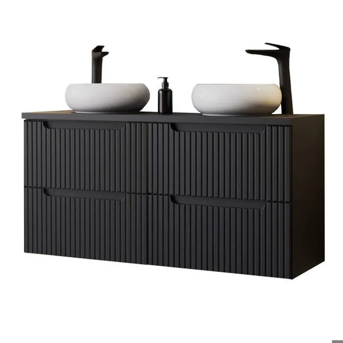Meuble double vasque Newport 121 x 72 x 40 cm noir en.casa