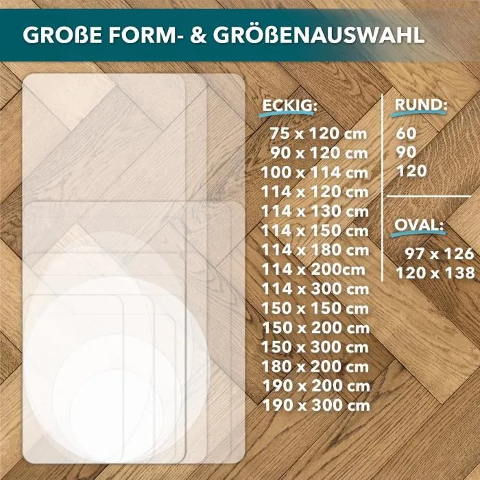 Tapis Protège-sol Pour Sols Durs Polycarbonate Transparent Et Fomes 114 X 120 Cm