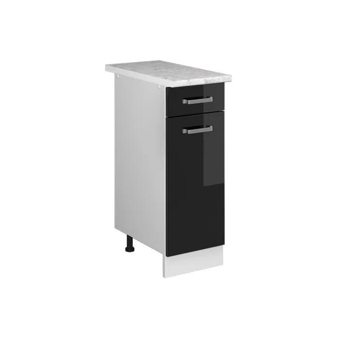 Vicco Meuble cuisine Noir Haute brillance 30cm, PT Marbre