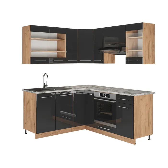 Vicco Cuisine en angle Anthracite Haute brillance/Chêne de force doré 190 x 160 cm sans PT