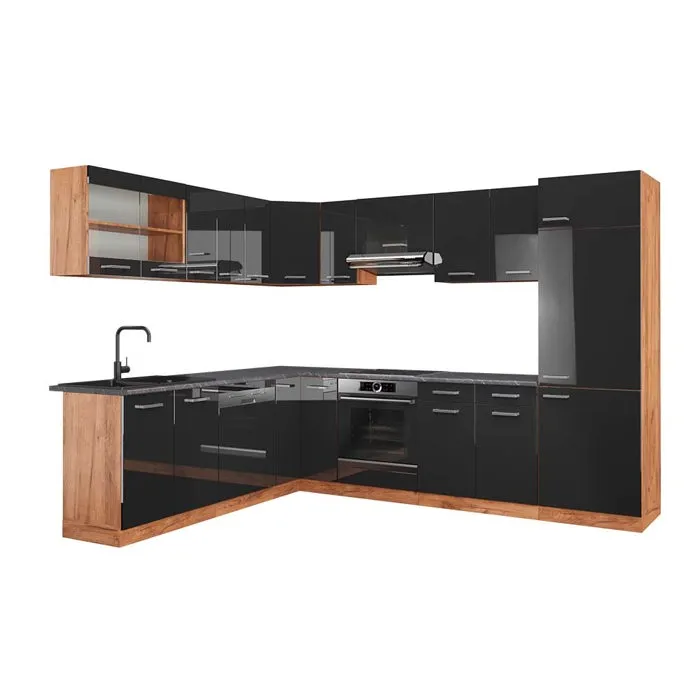 Vicco Cuisine en angle Anthracite Haute brillance/Chêne de force doré 287 x 227 cm, PT Anthracite