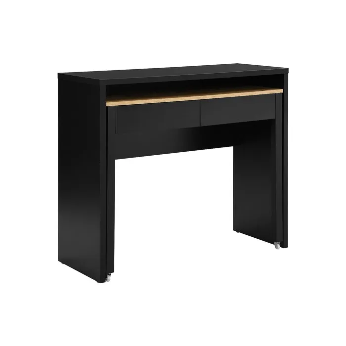 Bureau console extensible avec 2 tiroirs - Noir et naturel - LOAVIA