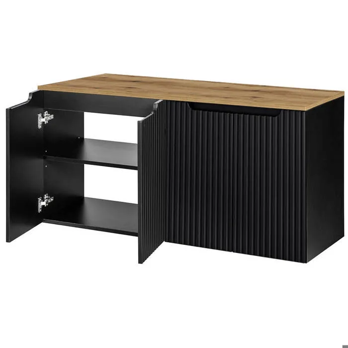 Meuble sous-lavabo NEWPORT avec 4 portes 120 x 60 x 40 cm noir effet chêne en.casa