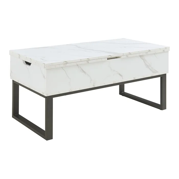 Table basse Rauli avec surface relevable et rabattable effet marbre blanc en.casa