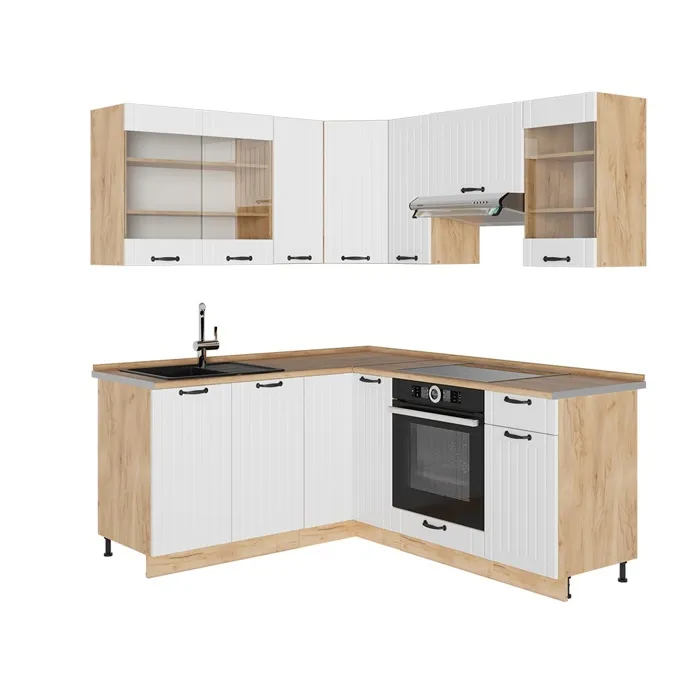 Vicco Cuisine en angle Blanc campagne/Chêne de force doré 190 x 160 cm, PT Chêne