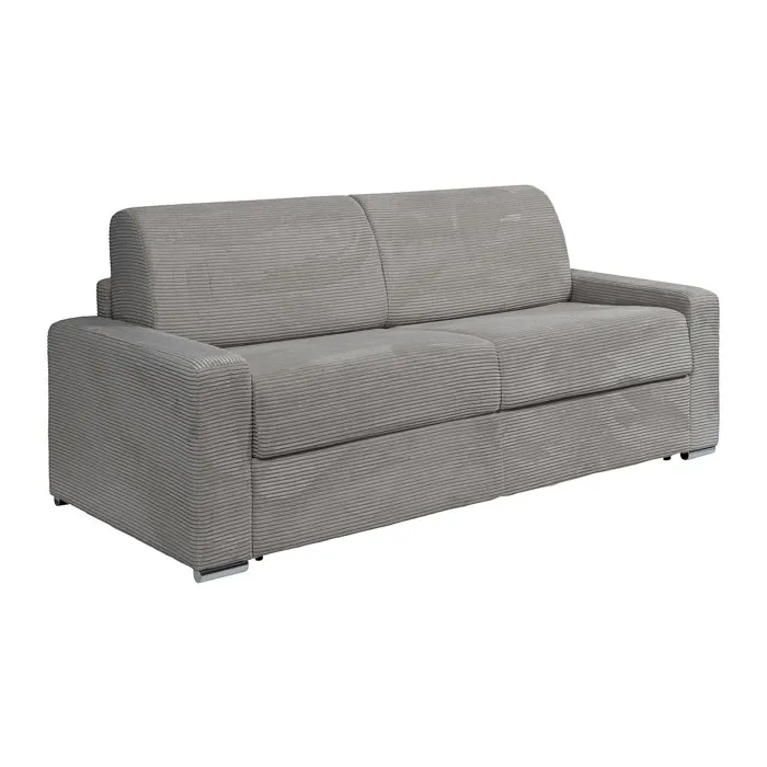 Canapé 4 places convertible express en velours côtelé gris clair - Couchage 160 cm - Matelas 14 cm - CALITO