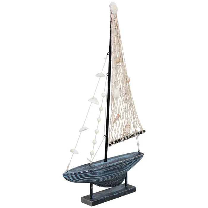 Figurine Décorative De Bateau En Bois Bleu 24 X 4,5 X 46 Cm (h)