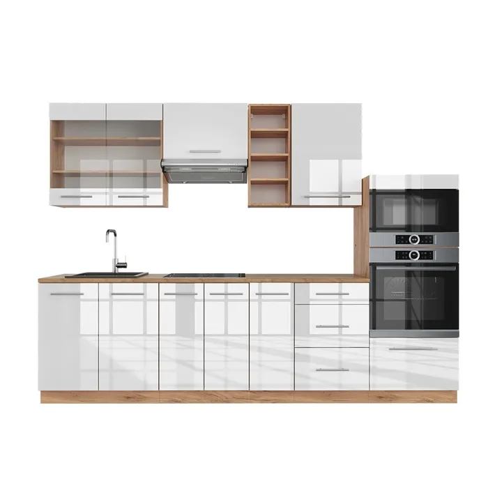 Vicco Cuisine Blanc brillant/Chêne doré 280cm sans PT