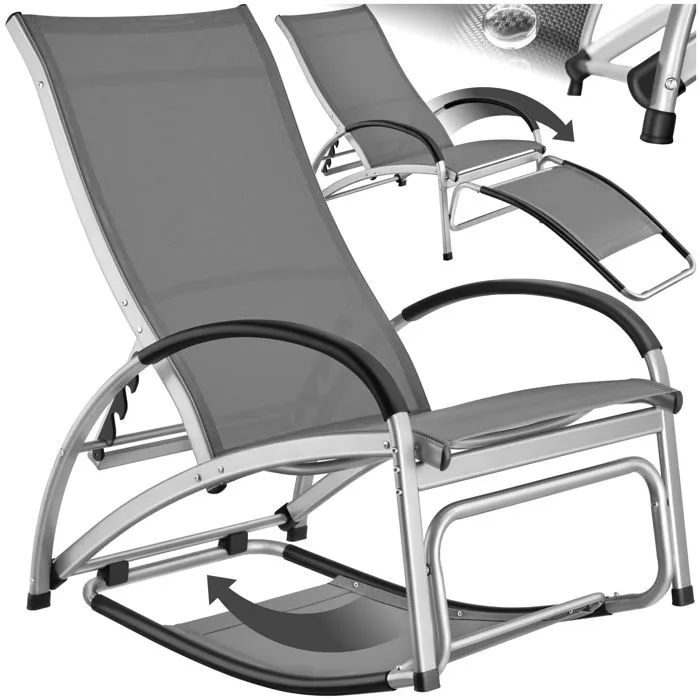 Chaise longue 2-en-1 fonction comme chaise longue ou fauteuil à bascule gris anthracite