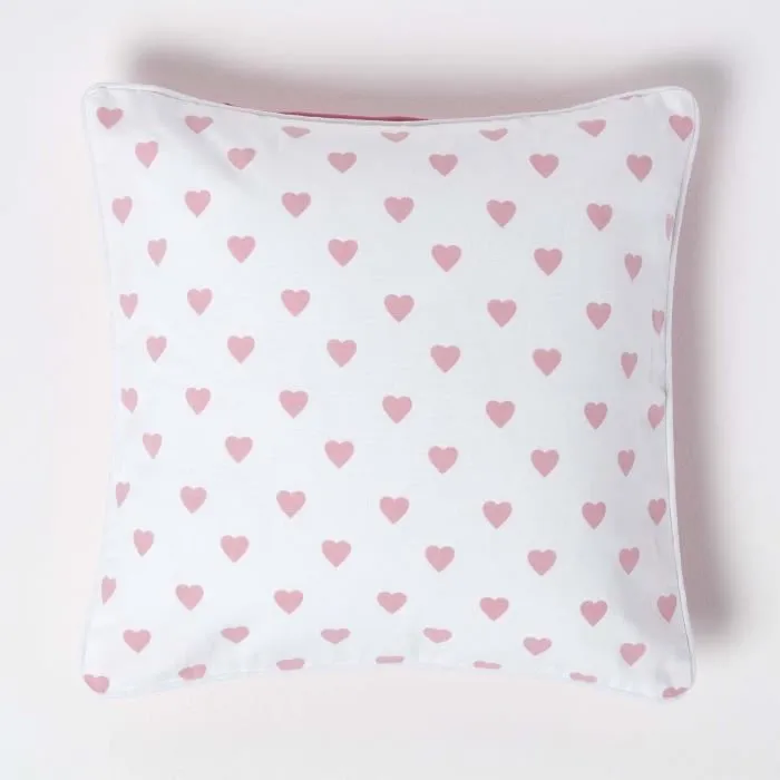 Housse de coussin à imprimé coeur rose, 45 x 45 cm - HOMESCAPES