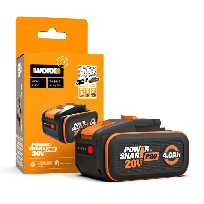 Batterie PowerShare Pro 20V 4Ah WORX - WA3644 (haute performance, ccompatible avec tous les outils Worx 20V, 40V et 80V)