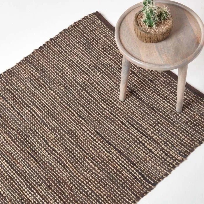 Tapis Cuir Et Chanvre Madras Marron 120x180cm - Homescapes
