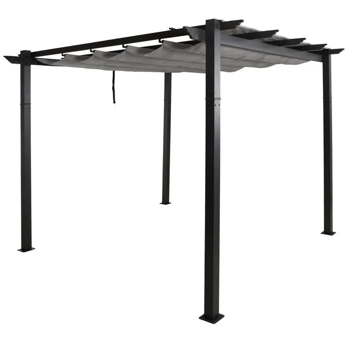 Pergola Aluminium Pavillon De Jardin Terrasse 3x3 M Avec Toit Coulissant Réglable Structure 8 Cm Tissu Polyester Uv50+ Gris 040009722
