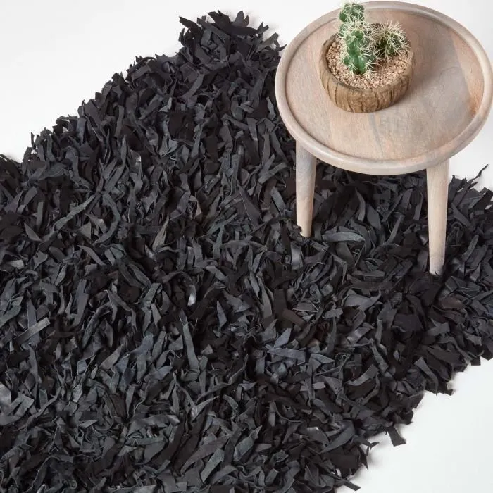 Tapis Shaggy Cuir Dallas Noir 120x180cm - Homescapes