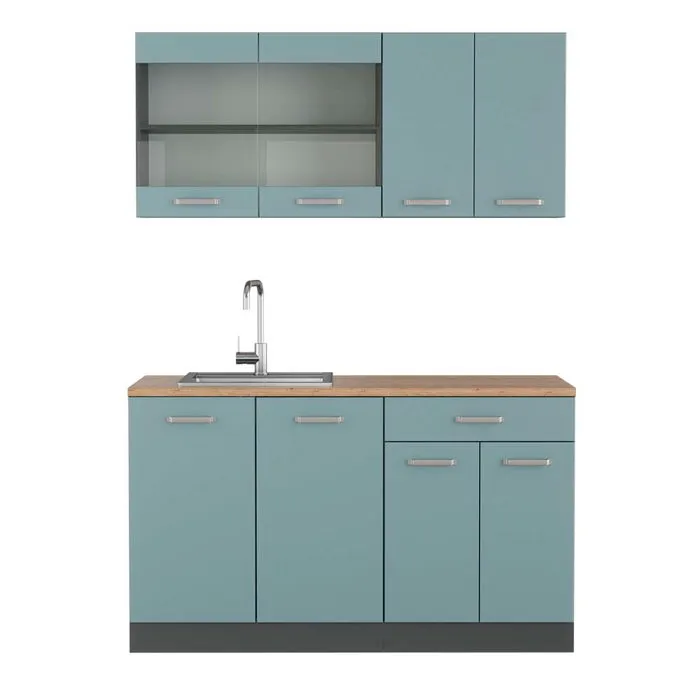 Vicco Cuisine Bleu-gris/anthracite 140cm, PT Chêne