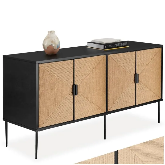 Buffet Avec Portes Effet Jute Avec 2 Compartiments De Rangement