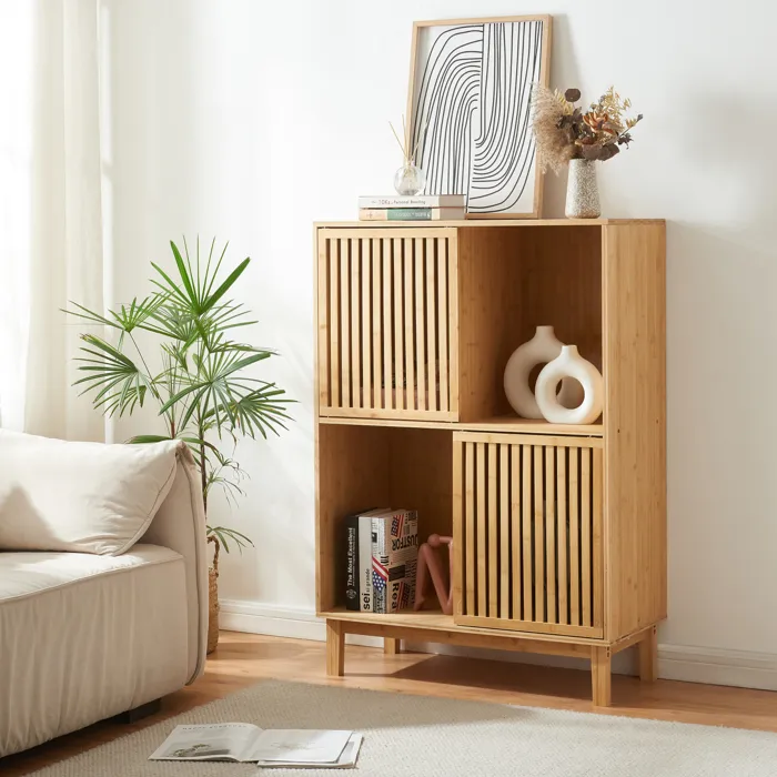 Bibliothèque Ypaja bambou 120 x 84 x 39 cm naturel en.casa
