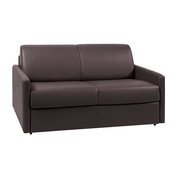 Canapé 2 places convertible express en simili marron - Couchage 120 cm - Matelas 14 cm CALIFE