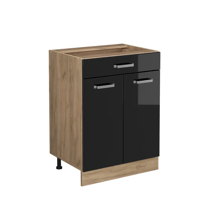 Vicco Meuble cuisine Noir Haute brillance 60cm avec tiroir, sans PT