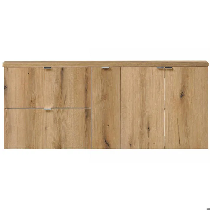 Meuble sous lavabo double avec 3 portes et 2 tiroirs NEWPORT 140 x 60 x 40 cm effet chêne en.casa