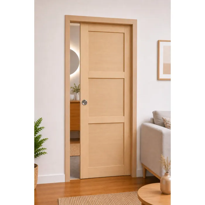 Porte Coulissante Ayous 3 Panneaux H204 X L93 Cm, Galandage, Kit Finition (coquille Et Tire Doigt) Gd Menuiseries