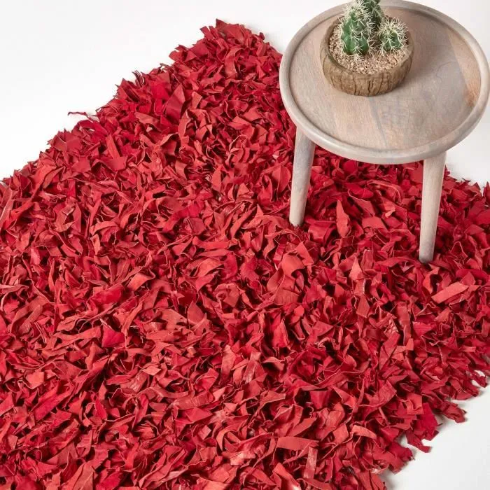 Tapis Shaggy Cuir Dallas Rouge 150x240cm - Homescapes