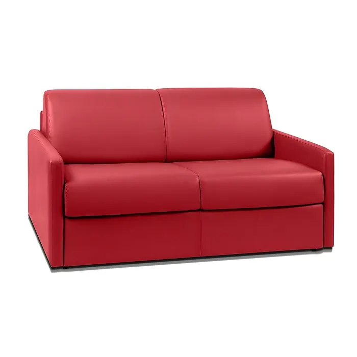 Canapé 2 places convertible express en simili rouge - Couchage 120 cm - Matelas 22 cm avec mémoire de forme CALIFE