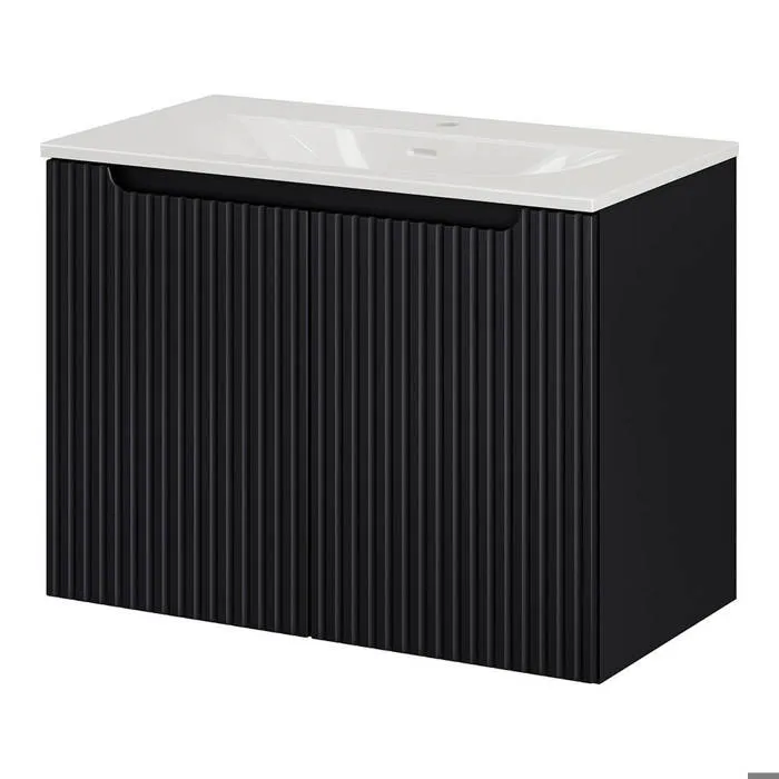 Meuble sous-vasque NEWPORT avec lavabo 80 x 57 x 39 cm noir rainuré en.casa