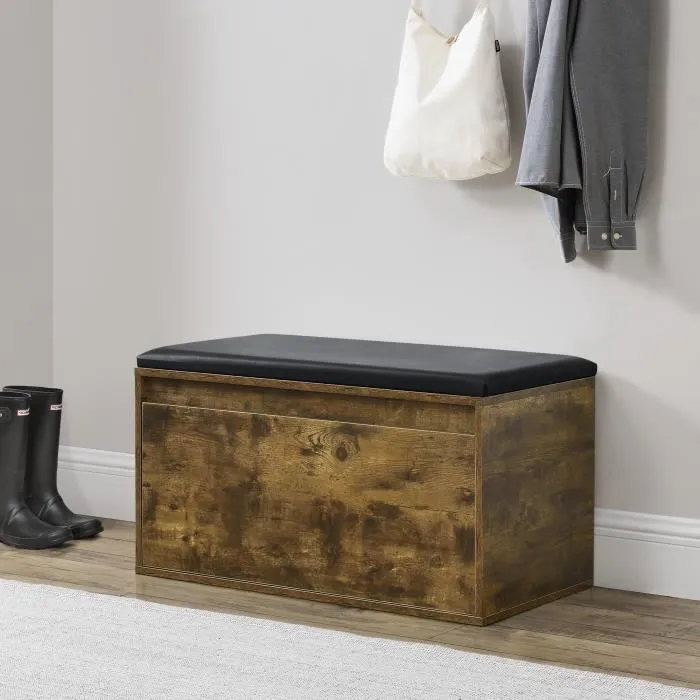 Banc à chaussures Degerfors 80 x 39 x 45 cm effet chêne foncé noir en.casa