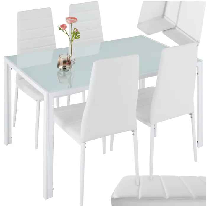 5 Pièces Salle À Manger, Acier, Verre Trempé, Blanc, 120x70x75cm