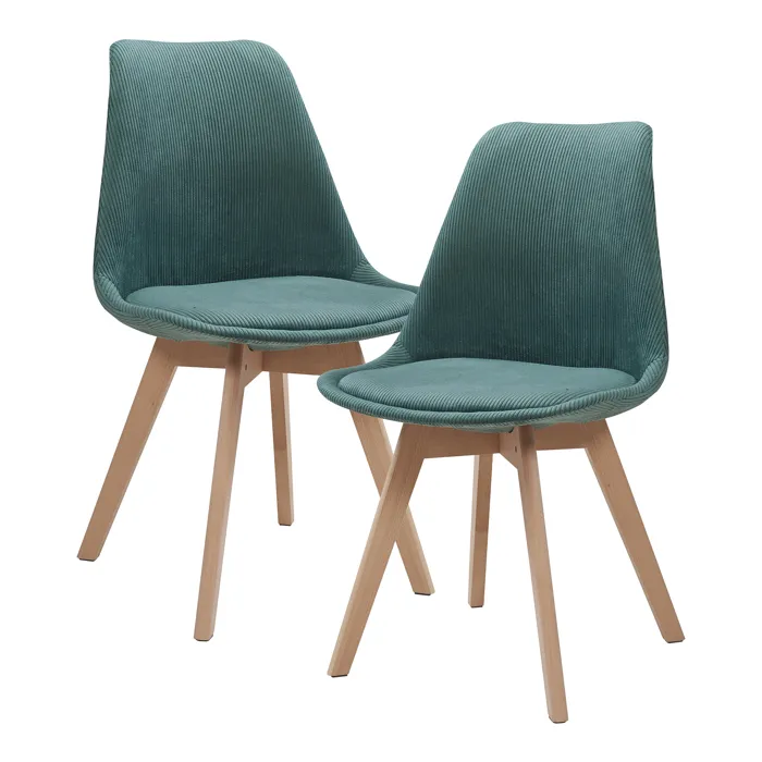 Lot de 2 chaises de salle à manger Fläten velours côtelé vert foncé en.casa