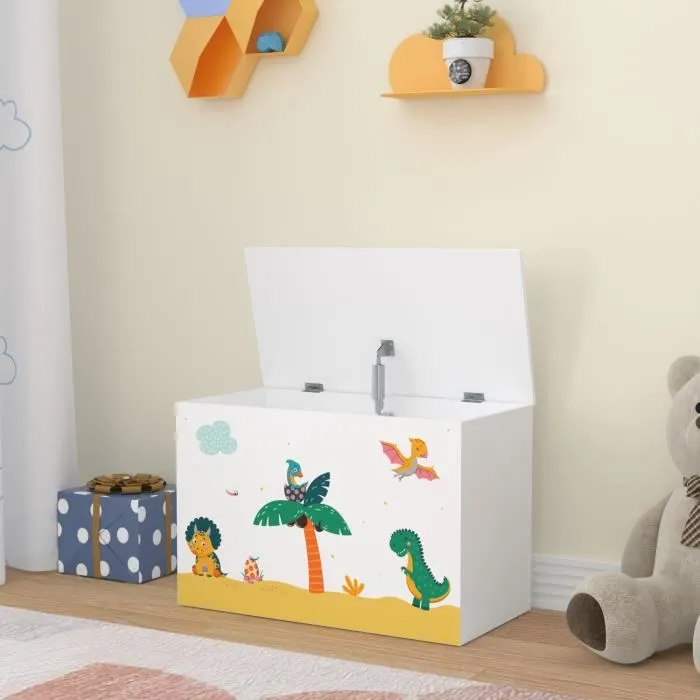 Coffre de rangement Oleiros pour enfant 40 x 60 x 30 cm blanc vert jaune en.casa