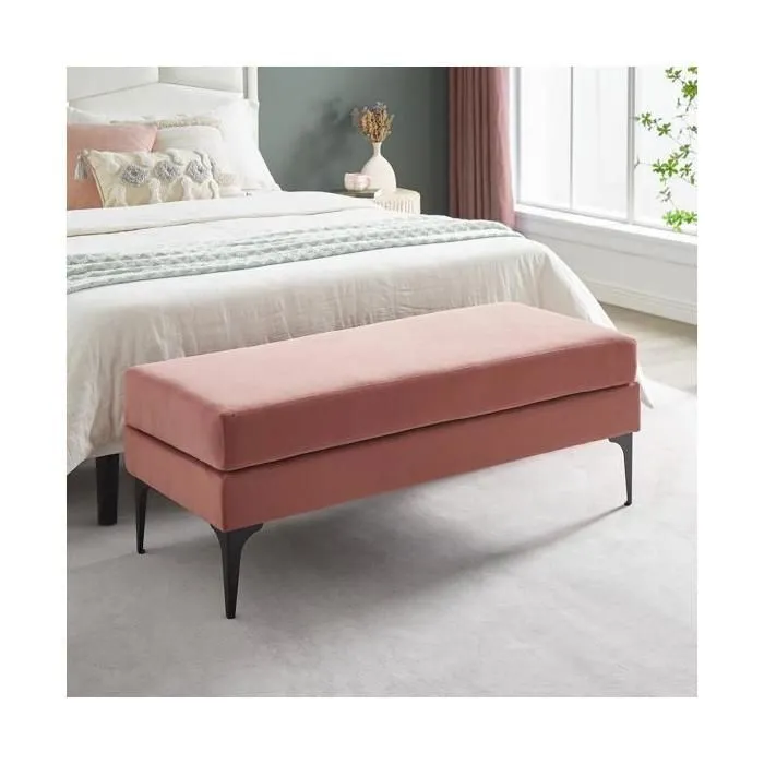Banc/bout de lit MAX velours vieux rose