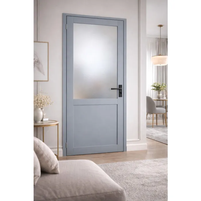 Bloc Porte Athena Gris Clair Vitrée H204 X L73 Cm Côte Tableau P.droit,poignee Gd Menuiseries