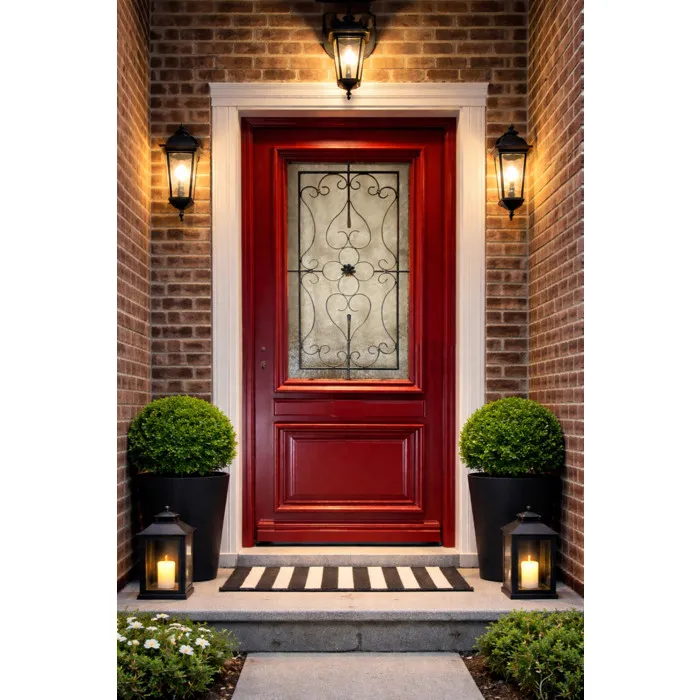 Porte D'entrée Bois Vitrée Canada Rouge Pourpre, H215 X L90 Cm Côte Tableau P.droit Gd Menuiseries