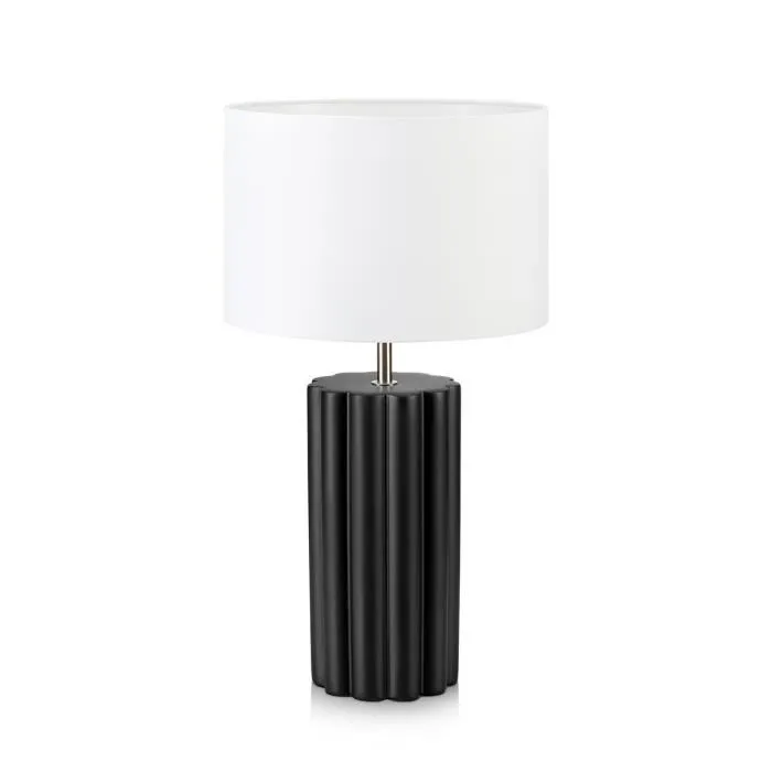Lampe de table E14, max. 18W, abat-jour textile blanc, socle céramique noir - Markslöjd - Column