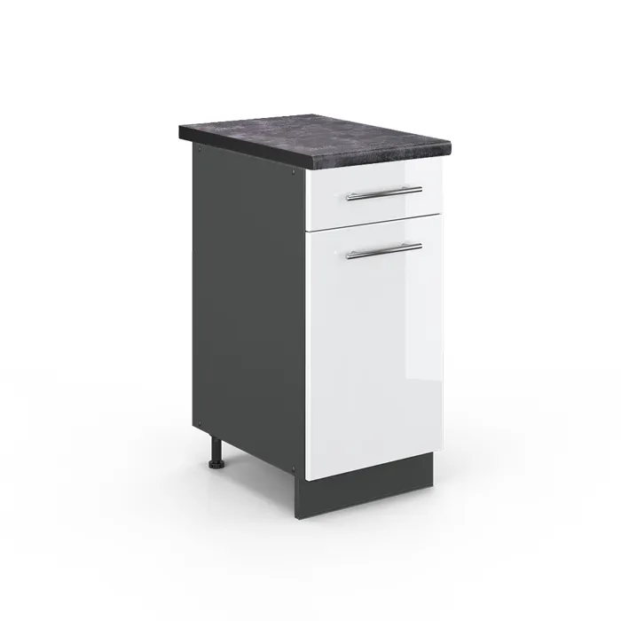 Vicco Meuble cuisine Blanc Haute brillance/Anthracite 40cm plan de travail Anthracite