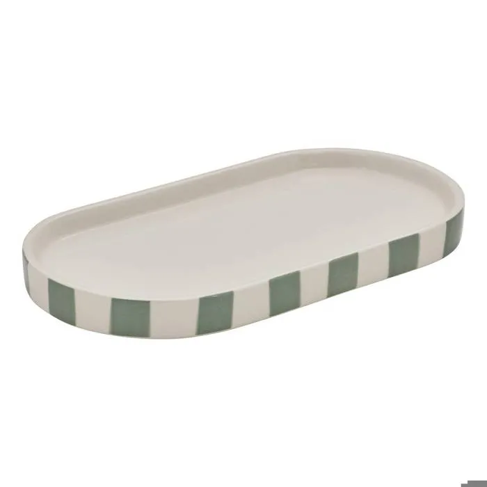 Plateau Strio 24cm Rayures Vert Céladon En Grès - 5five