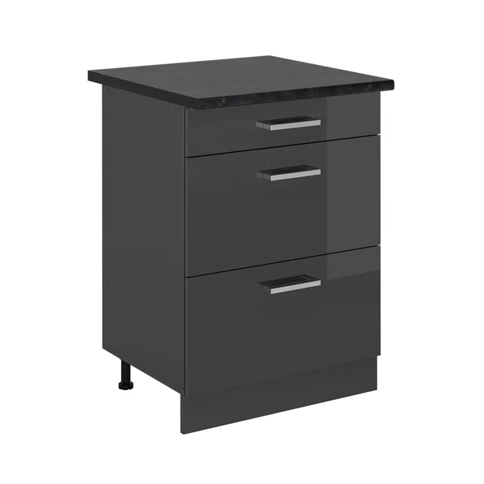 Vicco Meuble cuisine Anthracite Haute brillance 60cm avec tiroirs, PT Anthracite