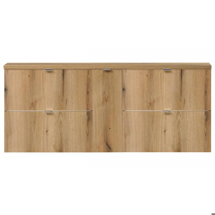 Meuble sous lavabo double avec 1 porte et 4 tiroirs NEWPORT 140 x 60 x 40 cm effet chêne en.casa