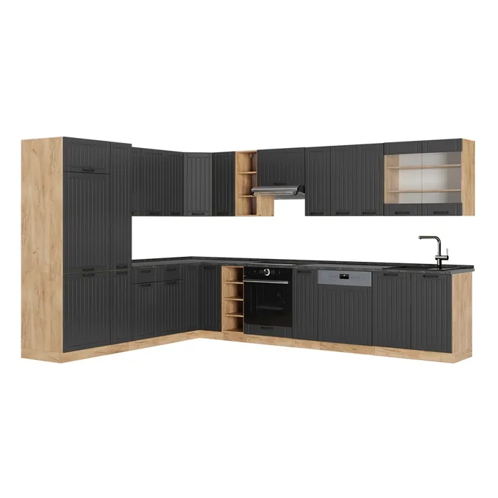 Vicco Cuisine en angle Gris foncé/Chêne de force doré 347 x 257 cm, PT Anthracite
