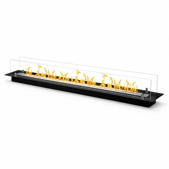 Brûleur de cheminée bioéthanol encastrable 2 litres, 119 x 21 x 19,4 cm, avec verre cristal et acier inoxydable