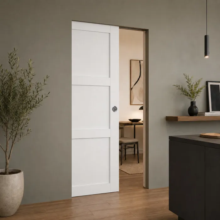 Porte Coulissante Korya Blanc 3 Panneaux H204 X L73 Cm, Galandage Gd Menuiseries