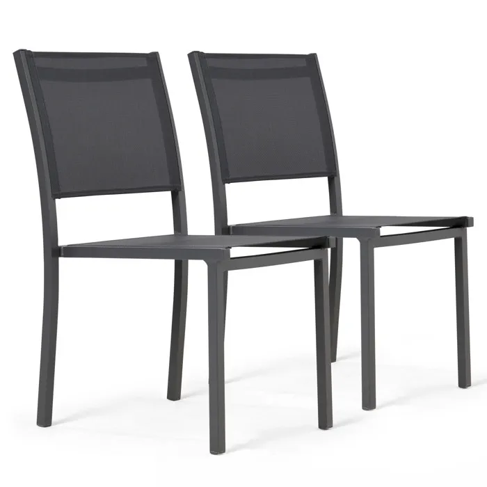 Lot De 2 Chaises De Terrasse Aluminium Et Textilène Gris